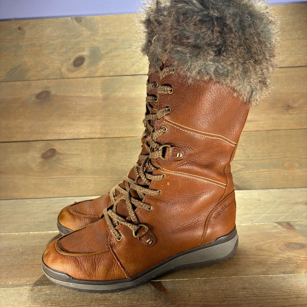 Merrell Snowcreek Womens size 10 shoes Brown Leather Waterproof Tall snow boots